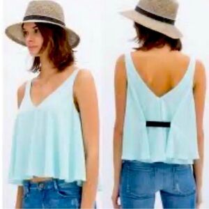 Zara Trafaluc Mint Green Flowy Cinched Sleeveless Top Airy Blouse Size Medium